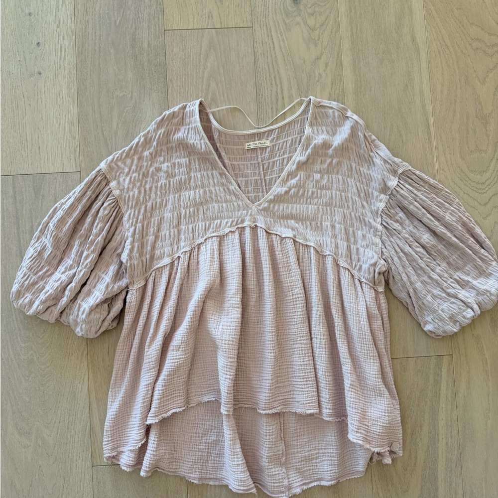 We The Free Light Pink V-Neck Blouse